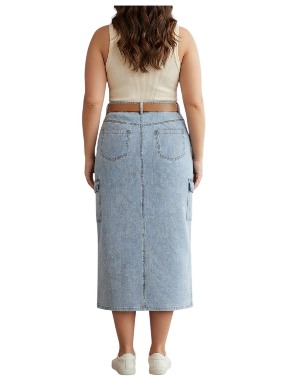 Esqualo Jeans Light Wash Long Blue Cargo Denim Skirt Size 12 - Picture 2 of 4
